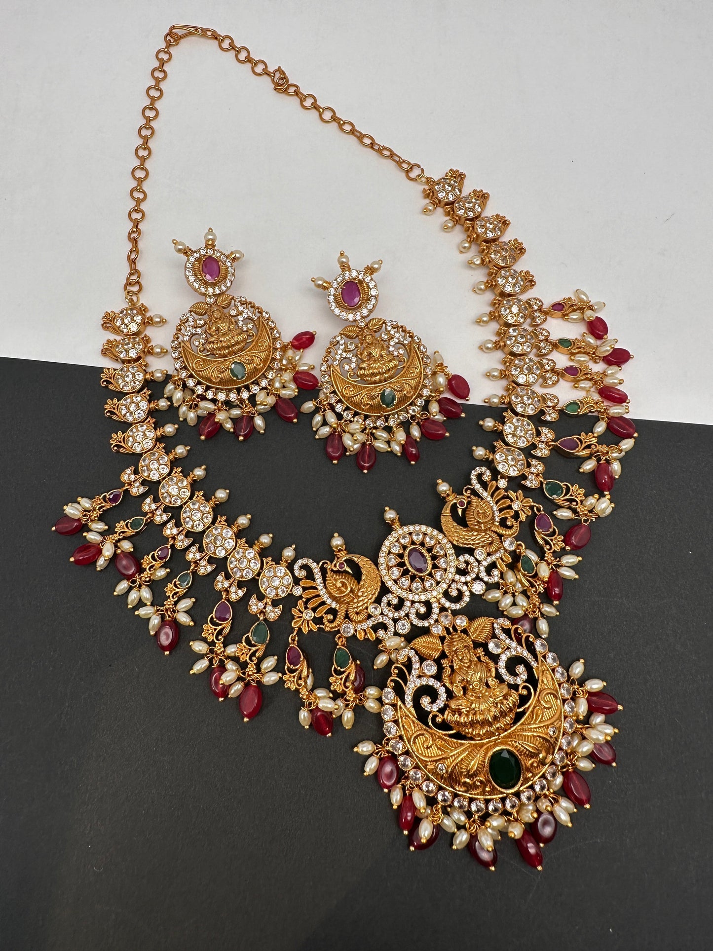 Goddess Lakshmi Multi Stone Red beads Necklace