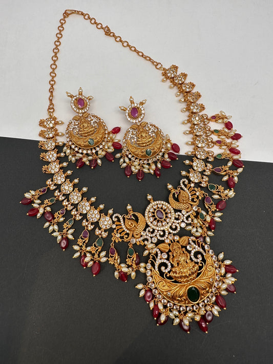 Goddess Lakshmi Multi Stone Red beads Necklace