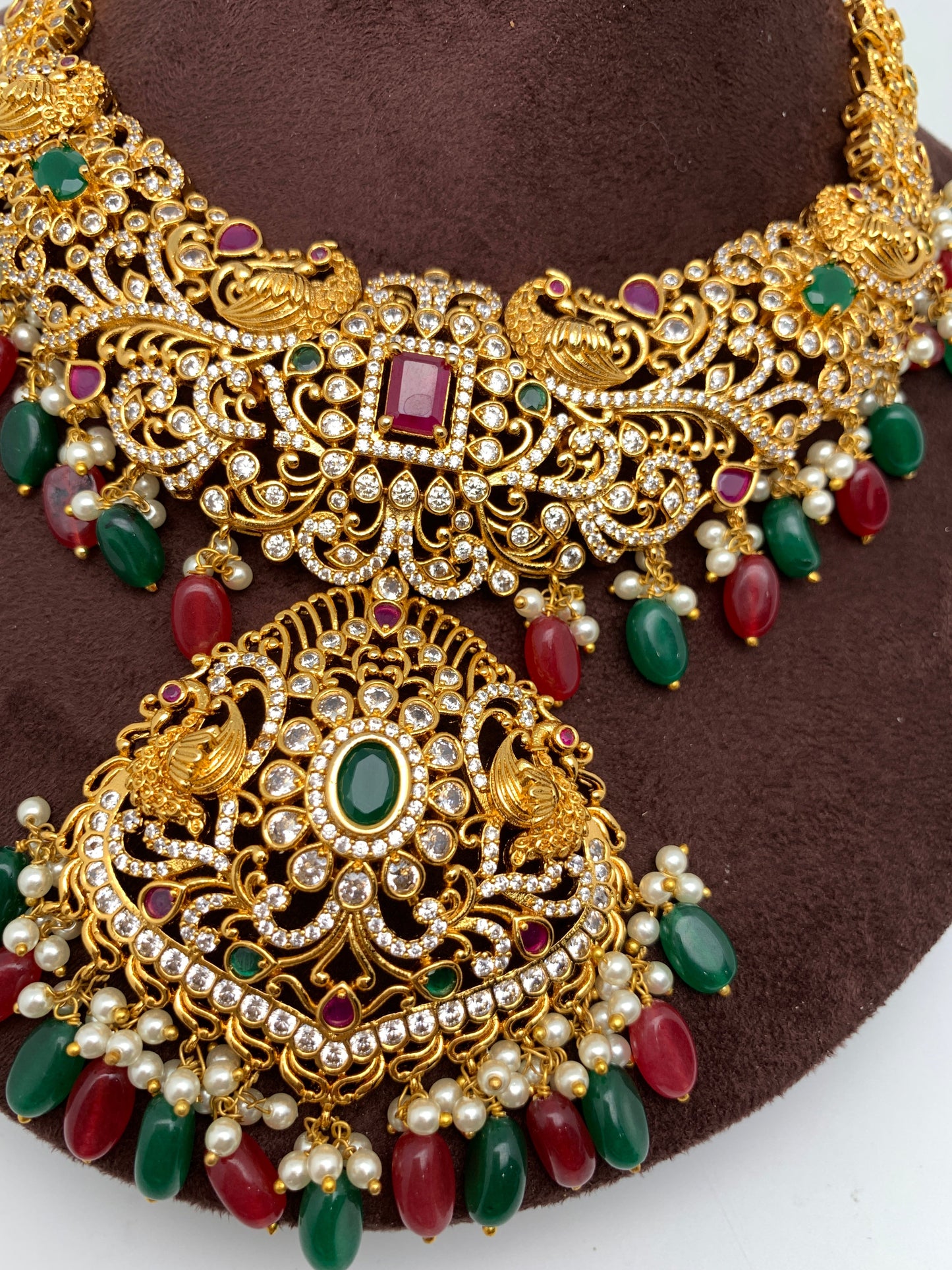 Red Green Stone Peacock Red Green beads Ethnic Necklace