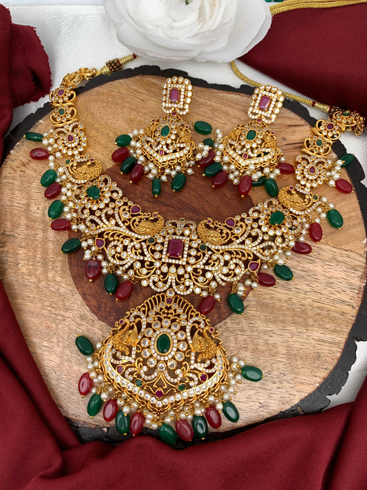 Red Green Stone Peacock Red Green beads Ethnic Necklace