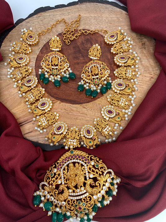 Dashavataram Red Green Stone Green beads Necklace