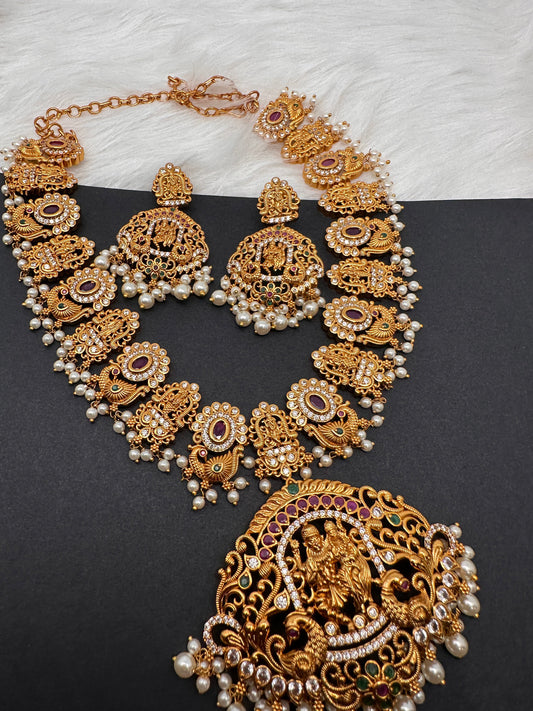 Dashavataram Red Green Stone Necklace