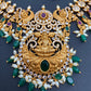 Goddess Lakshmi Peacock Rice Pearls Green beads Short Guttapusalu Necklace