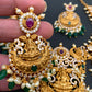 Goddess Lakshmi Peacock Rice Pearls Green beads Short Guttapusalu Necklace