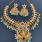 Goddess Lakshmi Peacock Rice Pearls Green beads Short Guttapusalu Necklace