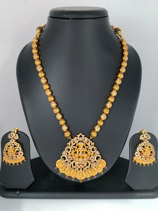 Goddess Lakshmi CZ Gold Coins Mala Necklace