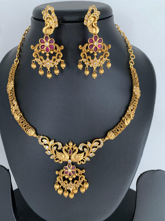 Peacock Design Matte Finish Kanthi Necklace