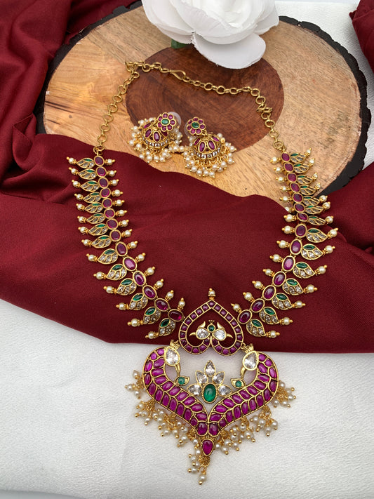 CZ Red Green Kemp Multi Stone Ethnic Necklace