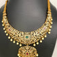 AD Red Green Multi Stone Premium Matte Neckline Ethnic Necklace