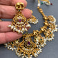 Elephant Design Matte Finish Red Green Multi Stone Ethnic Necklace