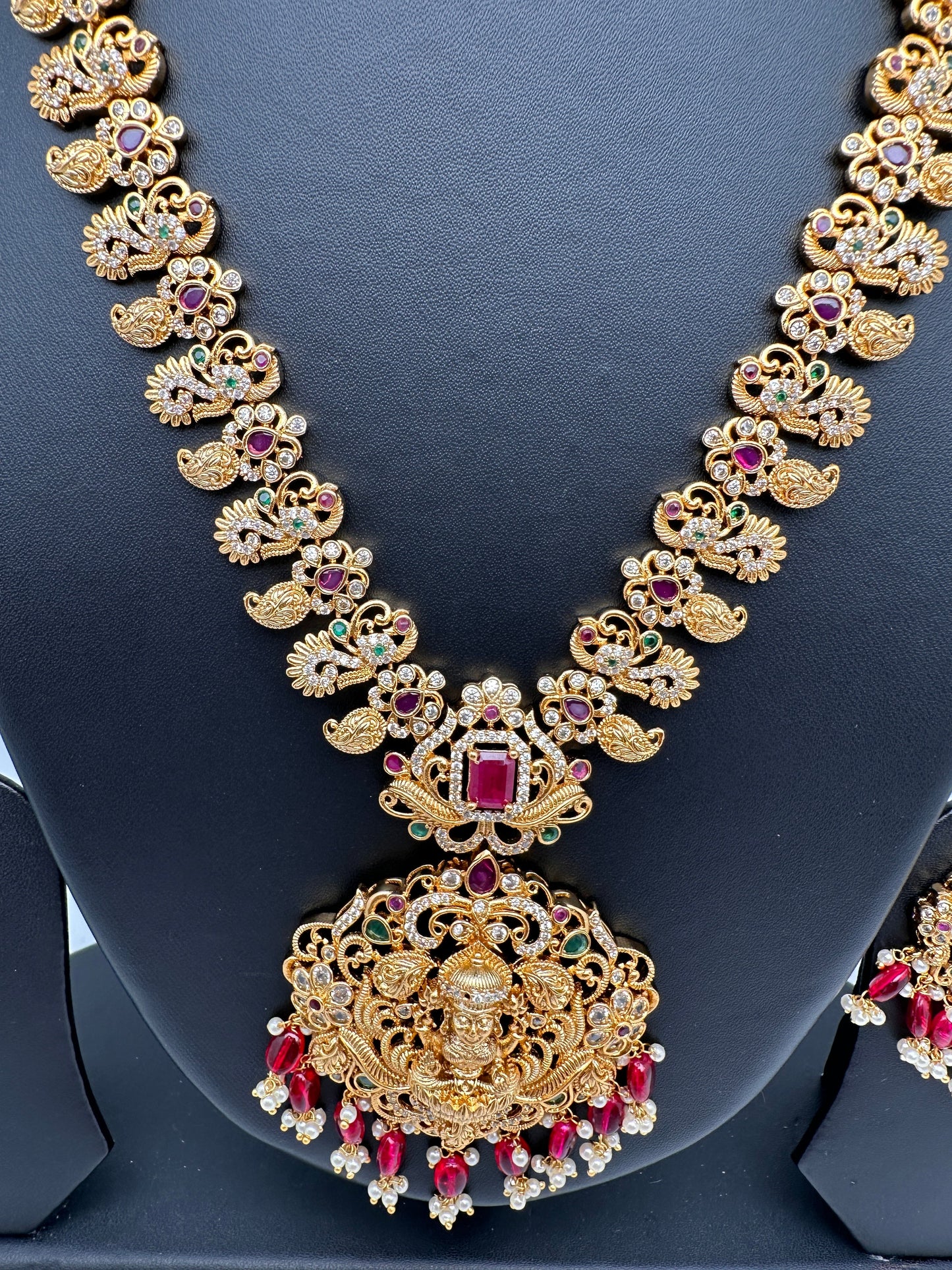 Goddess Lakshmi Mango Peacock Red beads Mala