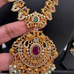 Green beads CZ Matte Finish Peacock Design Ethnic Necklace