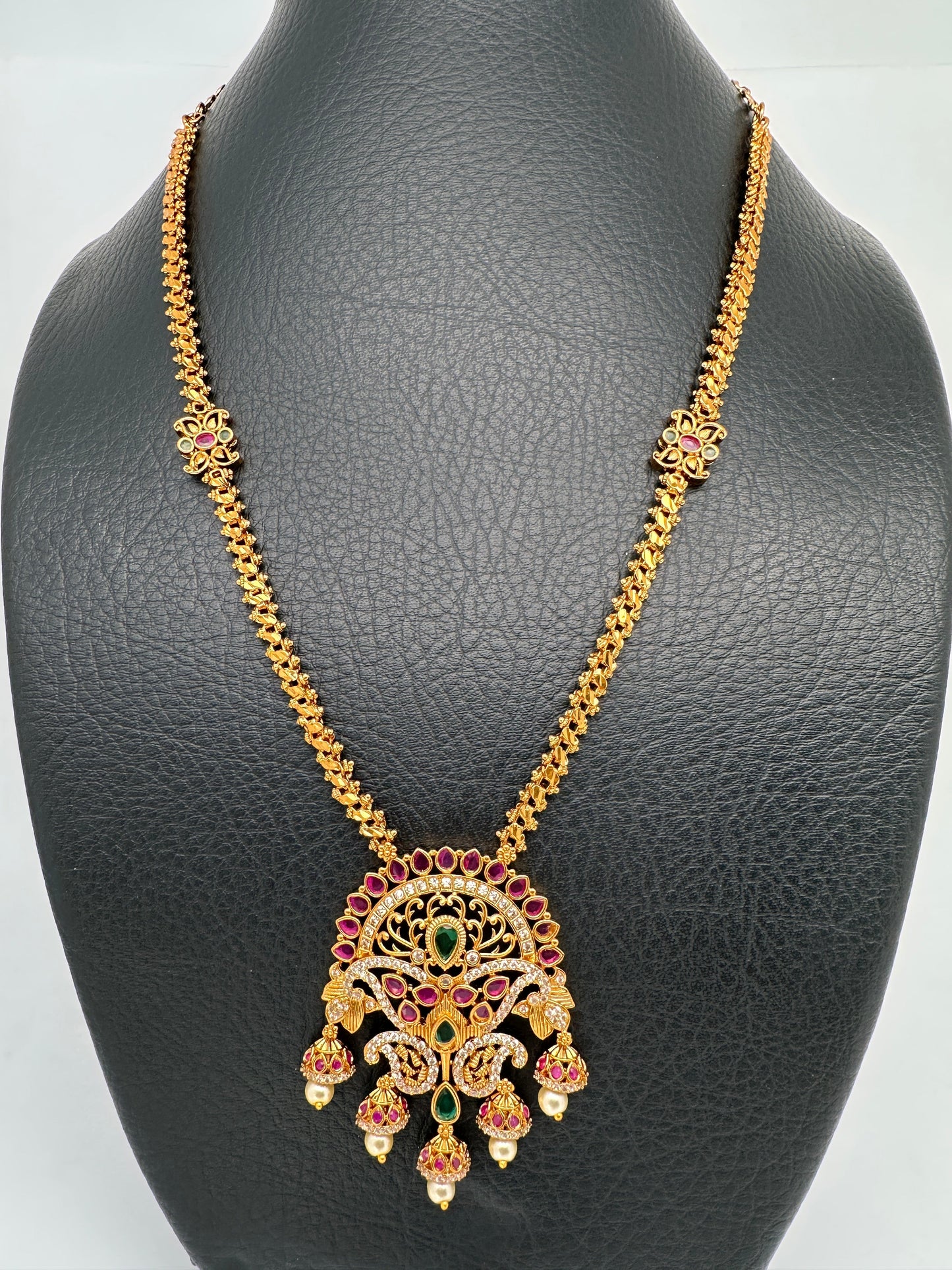 CZ Red Green Stone Chain Style Dainty Necklace