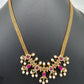 CZ Red Green Stone Chain Style Matte Finish Dainty Necklace