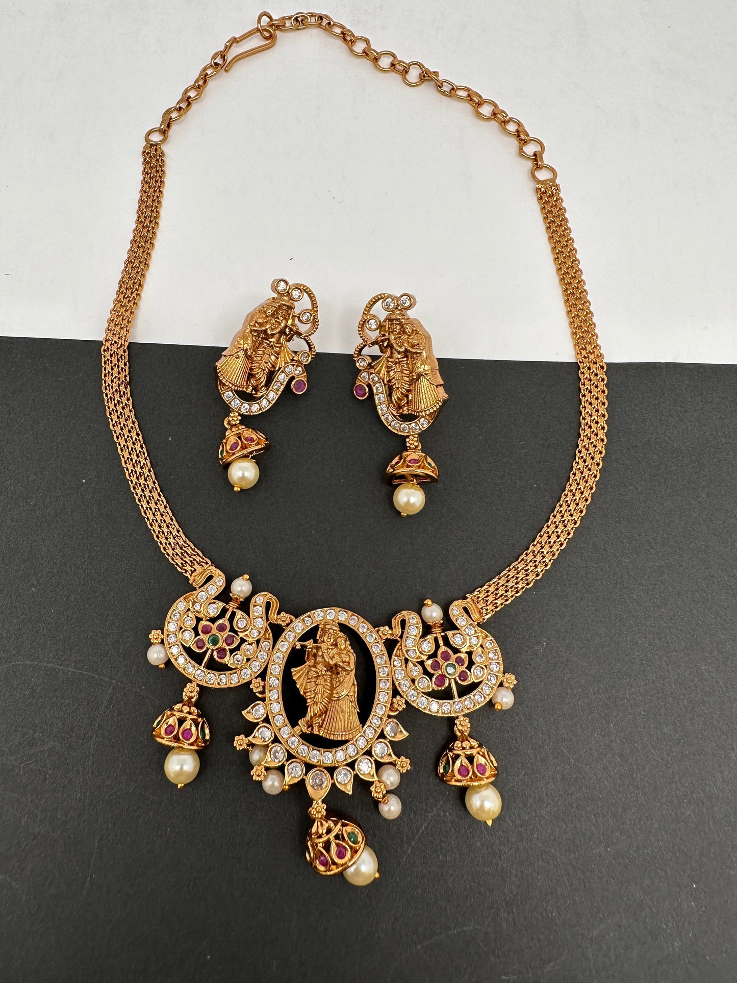 Radha Krishna Pendent Chain Style Matte Finish Dainty Necklace