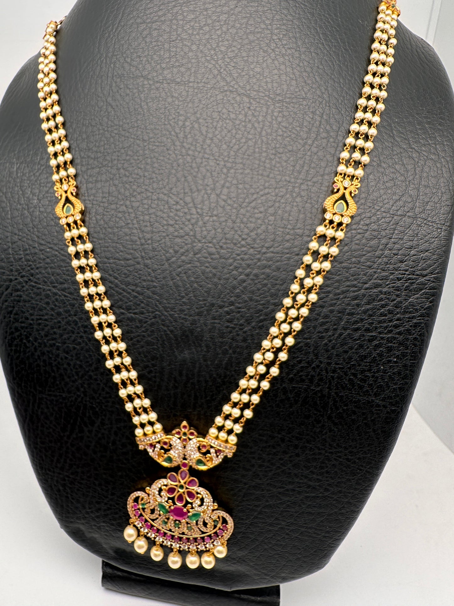 Peacock Pendent Pearl Mala Dainty Necklace