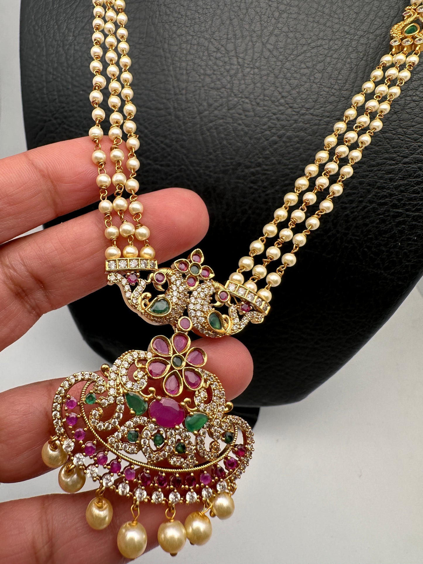 Peacock Pendent Pearl Mala Dainty Necklace