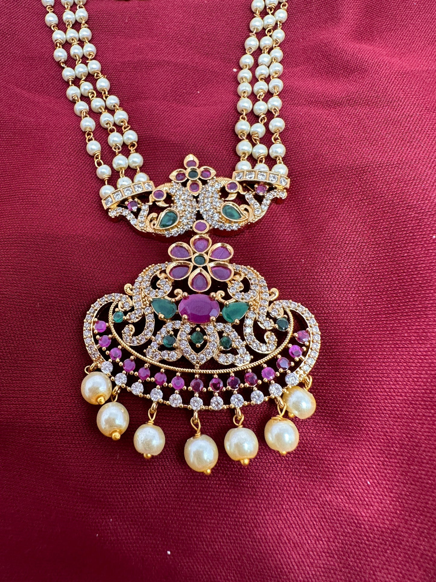 Peacock Pendent Pearl Mala Dainty Necklace