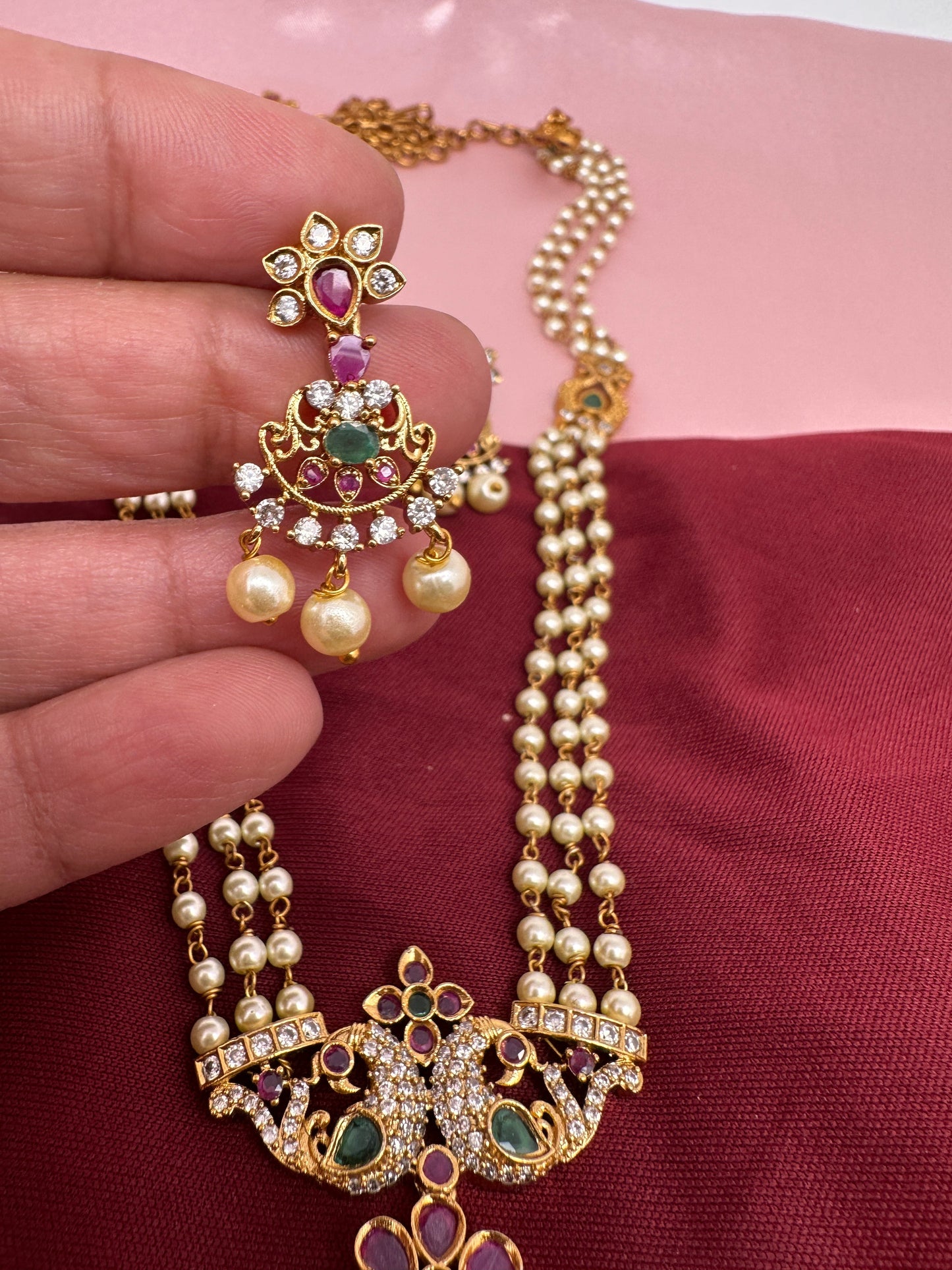 Peacock Pendent Pearl Mala Dainty Necklace