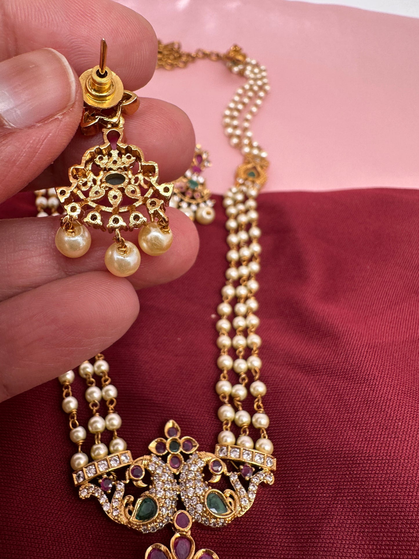 Peacock Pendent Pearl Mala Dainty Necklace