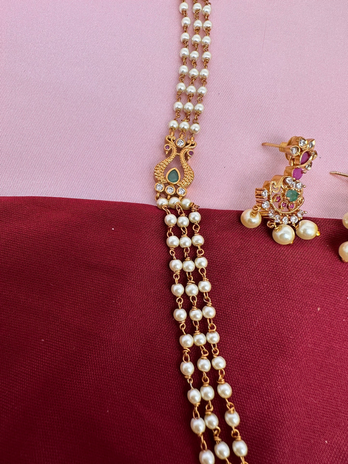 Peacock Pendent Pearl Mala Dainty Necklace
