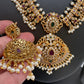 AD Red Green Multi Stone Peacock Floral Guttapusalu Necklace