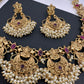 Lord Ganesha Red Kemp Cluster Pearls Neckline Necklace