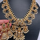 CZ Peacock Design Color Stone Matte Finish Guttapusalu Necklace - Green