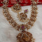Goddess Lakshmi CZ Red Green Stone Rice Pearls Guttapusalu Necklace