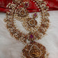 Goddess Lakshmi CZ Red Green Stone Rice Pearls Guttapusalu Necklace