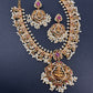 Goddess Lakshmi CZ Red Green Stone Rice Pearls Guttapusalu Necklace