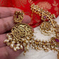 Goddess Lakshmi CZ Red Green Stone Rice Pearls Guttapusalu Necklace
