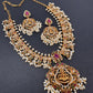 Goddess Lakshmi CZ Red Green Stone Rice Pearls Guttapusalu Necklace