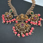 Goddess Lakshmi CZ Red Stone Pink Pumpkin beads Necklace