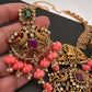 Goddess Lakshmi CZ Red Stone Pink Pumpkin beads Necklace
