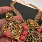 Goddess Lakshmi CZ Red Stone Pink Pumpkin beads Necklace
