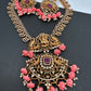 Goddess Lakshmi CZ Red Stone Pink Pumpkin beads Necklace