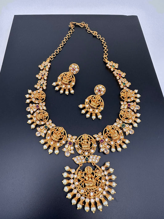 Goddess Lakshmi AD Red Green Stone Necklace
