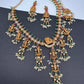 Dashavataram CZ Red Green Stone Rice Pearls Green Beads Guttapusalu Necklace