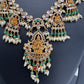 Goddess Lakshmi CZ Red Green Stone Rice Pearls Guttapusalu Necklace