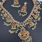 Goddess Lakshmi CZ Red Green Stone Rice Pearls Guttapusalu Necklace