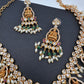 Goddess Lakshmi CZ Red Green Stone Rice Pearls Guttapusalu Necklace