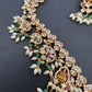 Goddess Lakshmi CZ Red Green Stone Rice Pearls Guttapusalu Necklace