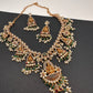 Goddess Lakshmi CZ Red Green Stone Rice Pearls Guttapusalu Necklace