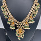 Goddess Lakshmi CZ Red Green Stone Rice Pearls Guttapusalu Necklace
