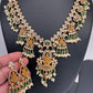 Goddess Lakshmi CZ Red Green Stone Rice Pearls Guttapusalu Necklace