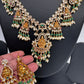 Goddess Lakshmi CZ Red Green Stone Rice Pearls Guttapusalu Necklace