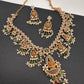 Goddess Lakshmi CZ Red Green Stone Rice Pearls Guttapusalu Necklace
