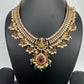 Goddess Lakshmi AD Red Kemp Green Beads Guttapusalu Necklace