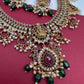 Goddess Lakshmi AD Red Kemp Green Beads Guttapusalu Necklace